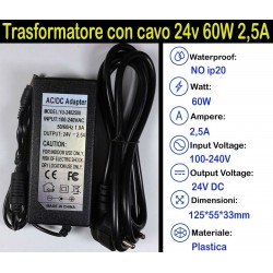 Trasformatore con Cavo 24v 60w 2,5a per Strisce, Strip Led Adattatore, Alimentatore Stabilizzato