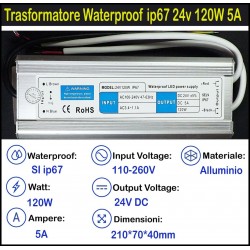 Trasformatore ip67 24v 120w 5a per Strisce, Strip Led Adattatore, Alimentatore Stabilizzato