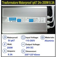 Trasformatore ip67 24v 200w 8a per Strisce, Strip Led Adattatore, Alimentatore Stabilizzato