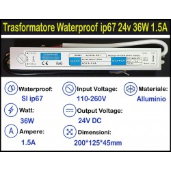 Trasformatore ip67 24v 36w 1a per Strisce, Strip Led Adattatore, Alimentatore Stabilizzato