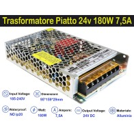 Trasformatore Piatto 24v 180w 7a per Strisce, Strip Led Adattatore, Alimentatore Stabilizzato