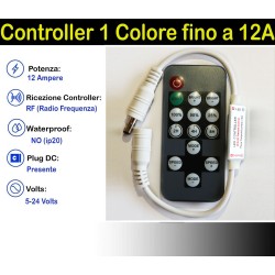 Controller + Telecomando per Strip Luce Bianca 12-24V fino a 12A RadioFrequenza (RF)