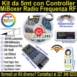 Kit Striscia LED RGB + Bianco Regolabile 24V 12W/m 5-15m per Controsoffitti