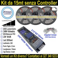 Kit Striscia LED 15m Bianco Freddo 6000K 24V 24W/m Massima Luminosità