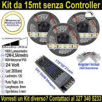Kit Striscia LED 15m Bianco Naturale 4000K 24V 12W/m Alta Luminosità