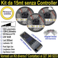 Kit 15m Striscia LED Bianco Caldo 3000K 24V 12W/m | IP20 8mm Mod:144