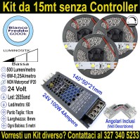 Kit 15m Striscia LED Bianco Freddo 6000K 24V 6W/m | IP20 8mm Mod:141