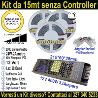 Kit 15m Striscia LED Bianco Caldo 3000K 12V 24W/m | IP20 10mm Mod:59
