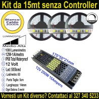 Kit 15m Striscia LED Bianco Caldo 3000K 12V 12W/m | IP68 14mm Mod:93