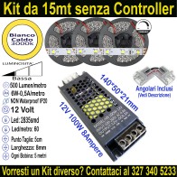 Kit 15m Striscia LED Bianco Caldo 3000K 12V 6W/m | IP20 8mm Mod:02