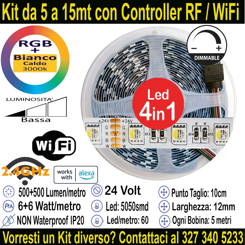 Striscia LED RGB+Bianco Caldo 5m 24V 12W/m | IP20 12mm Mod:153
