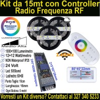 Kit 15m Striscia LED RGB+Bianco Freddo 24V 24W/m Alta Luminosità | IP20 16mm Mod:82