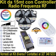 Kit 15m Striscia LED RGB+Bianco Freddo 12V 24W/m | IP67 18mm Mod:57