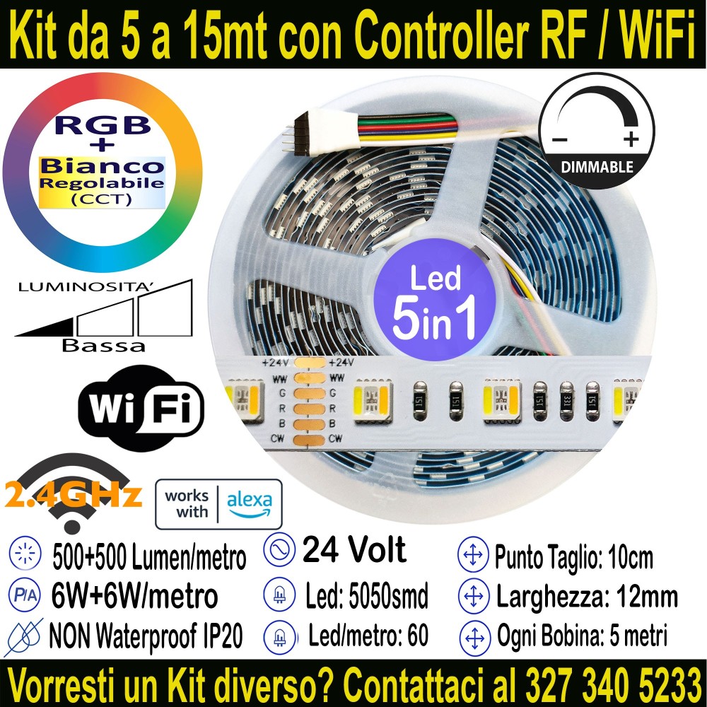 Striscia LED RGB+Bianco Dinamico 5m 24V 12W/m | IP20 12mm Mod:156